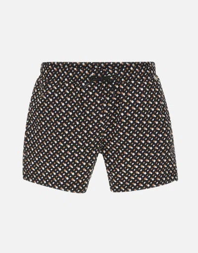 Hugo Boss Boss Manu Monogram Quick Dry Swim Shorts In Black