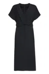 Hugo Boss Drape-front Dress In Matte Satin In Blue
