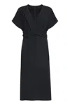 Hugo Boss Drape-front Dress In Matte Satin In Blue
