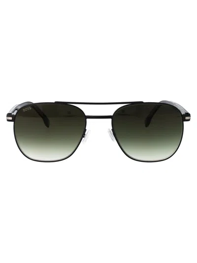 Hugo Boss Boss Matte Silver Black Stainless Steel Sunglasses In Green