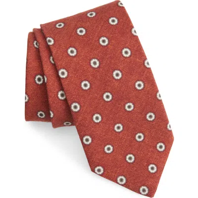 Hugo Boss Boss Medallion Cotton & Wool Tie In Orange