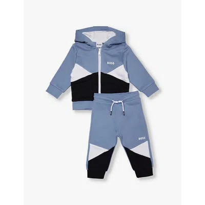 Hugo Boss Babies' Boss Medium Grey Brand-print Cotton-blend Tracksuit 6 Months-3 Years