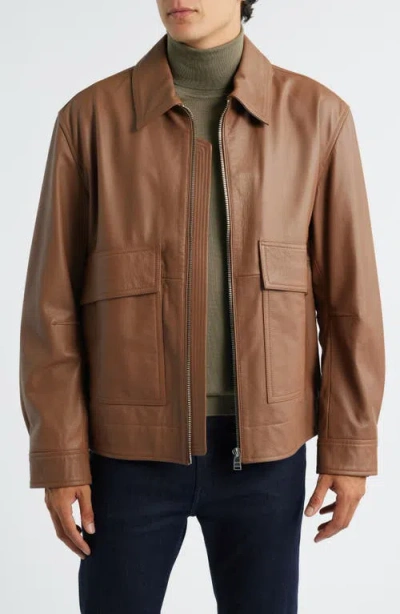 Hugo Boss Boss Melanchi Leather Jacket In Brown