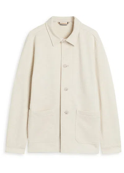 Hugo Boss Boss Mélange-knit Cotton-blend Jacket In Neutral