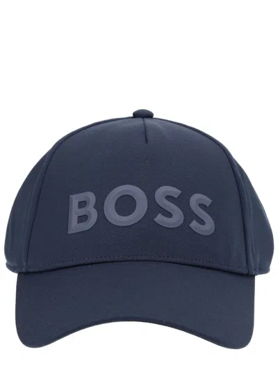 Hugo Boss Boss Cap With Rubberised Logo In Technical Twill In Blue