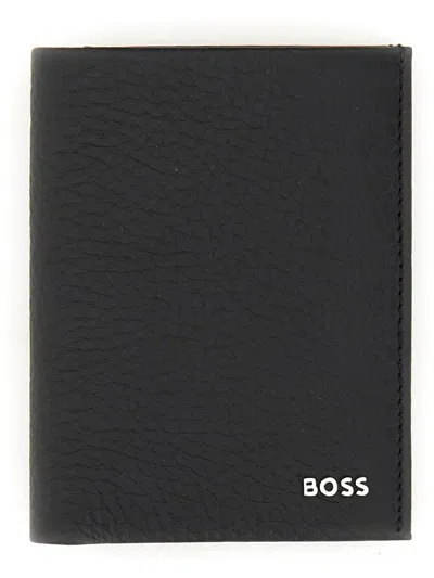 Hugo Boss Black Grained Leather Logo Lettering Wallet