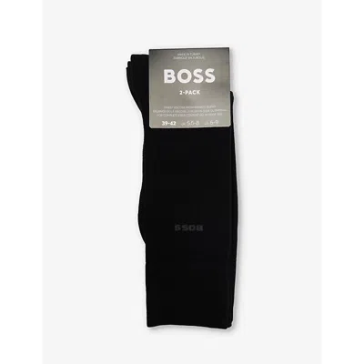 Hugo Boss Boss Mens Black Bamboo Logo-print Pack Of Two Stretch-woven Blend Socks
