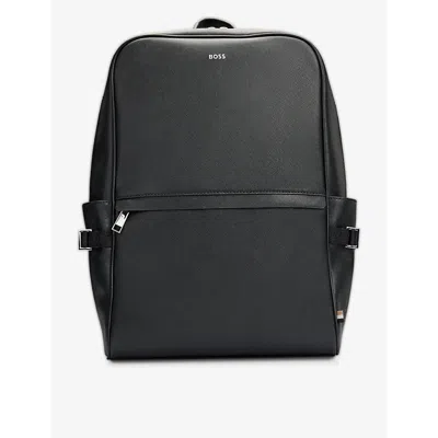 Hugo Boss Boss Mens Black Business Logo-print Leather Backpack