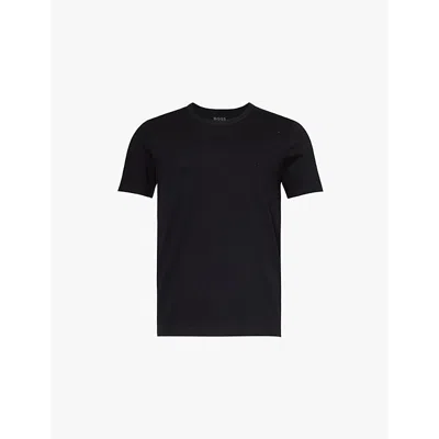 Hugo Boss Boss Mens Black Crewneck Embroidered Branding Cotton-jersey T-shirt