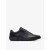 Hugo Boss Boss Mens Black Logo-emed Lace-up Leather Low-top Trainers In Black
