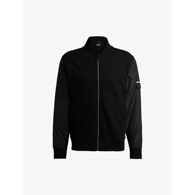 Hugo Boss Boss Mens Black Signature-stripe Patch Cotton-blend Jacket