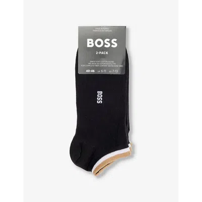Hugo Boss Boss Mens Black Uni Striped Pack Of Two Cotton-blend Ankle-rise Socks