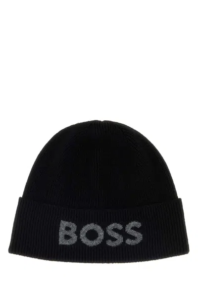 Hugo Boss Boss Men Black Wool Blend Elios Beanie Hat