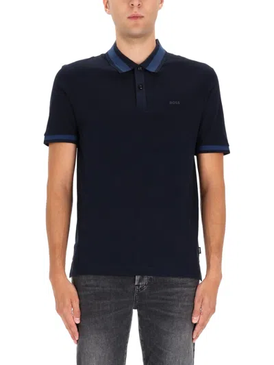Hugo Boss Boss Polo Shirt With Machined Details In Blue