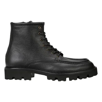 Pre-owned Hugo Boss Boss Men Boots - Julyo Half Gray, Lace-up Boots, Lined, Genuine Leather In Black