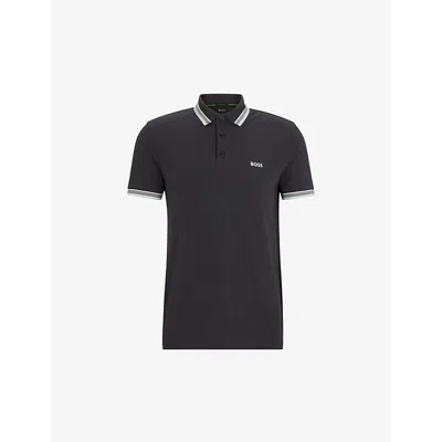 Hugo Boss Polo Shirt With Contrast Logo Details In Dark Grey