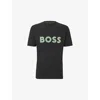 Hugo Boss Cotton-jersey Regular-fit T-shirt With Mesh Logo In Charcoal