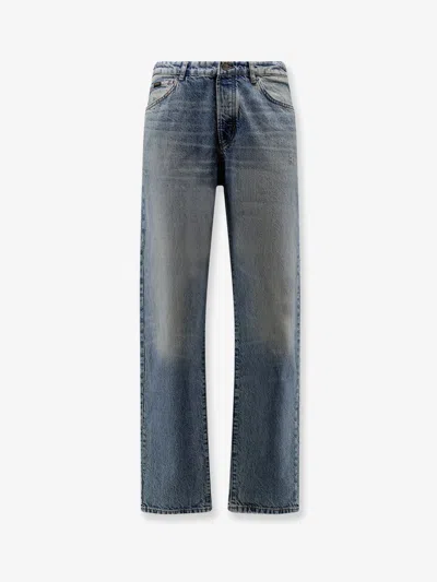 Hugo Boss Boss Men Cotton Jeans With Back Suede Logo Patch In Blue