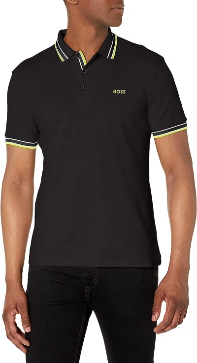 Hugo Boss Boss Men's Curved Logo Regular Fit Pique Polo Shirt, Black Soil