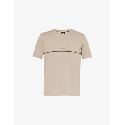 Hugo Boss Boss Mens Dark Beige Unique Cotton-blend Stretch-jersey T-shirt