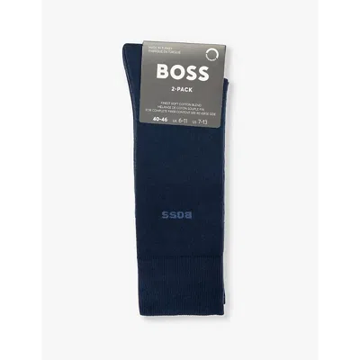Hugo Boss Boss Mens Dark Blue Branded Pack Of Two Cotton-blend Socks In Dark Blue