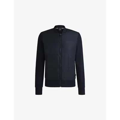 Hugo Boss Boss Mens Dark Blue Contrast-panel Regular-fit Cotton And Recycled-polyester Jacket