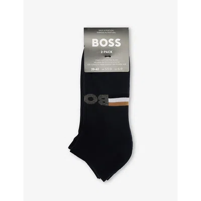 Hugo Boss Boss Mens Dark Blue Iconic Logo-pattern Pack Of Two Stretch-cotton Blend Socks