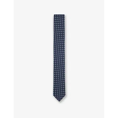 Hugo Boss Boss Mens Dark Blue Jacquard-pattern Silk-blend Tie