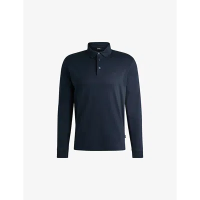 Hugo Boss Polo Sweater In Virgin Wool With Embroidered Logo In Blue