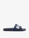 Hugo Boss Italian-made Slides With Raised Logo In Dark Blue