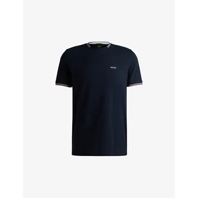 Hugo Boss Boss Mens Dark Blue Logo-print Short-sleeve Cotton T-shirt In Dark Blue