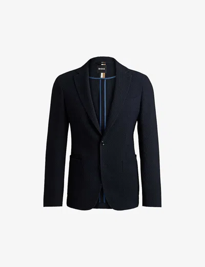 Hugo Boss Boss Mens Dark Blue Slim-fit Single-breasted Stretch Wool-blend Blazer