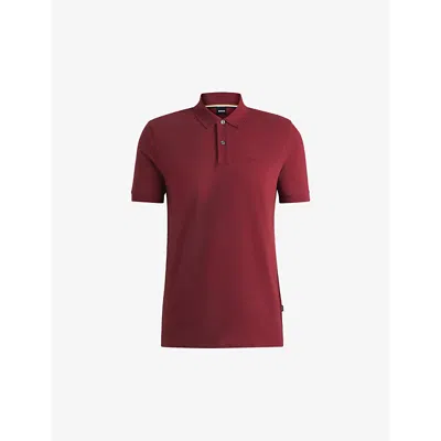 HUGO BOSS MENS DARK RED LOGO-EMBROIDERED BRAND-TAB REGULAR-FIT COTTON-PIQUÉ POLO SHIRT XXL