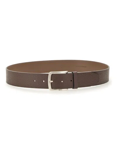 Hugo Boss Grained Leather Belt In Brown