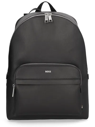 Hugo Boss Boss Men Leather Backpack In Black
