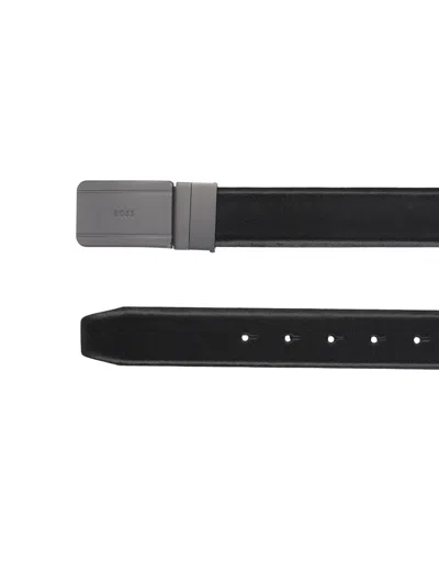 Hugo Boss Boss Men's Leather Belt With Logo Buckle In Black