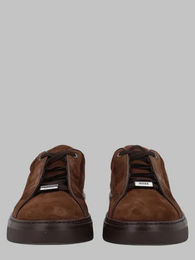 Hugo Boss Suede Upper Sneakers Rubber Sole Design In Brown