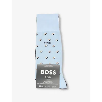 Hugo Boss Stripe-motif Pack Of Two Cotton-blend Socks In Light/pastel Blue