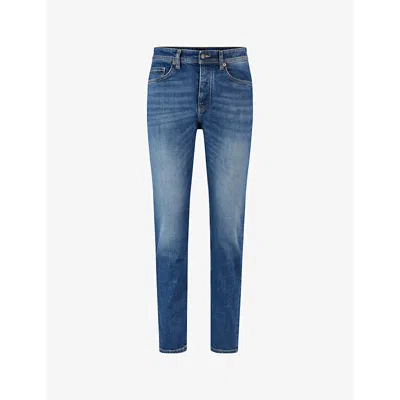 Hugo Boss Mens Medium Blue Regular-fit Tapered-leg Stretch-denim Jeans