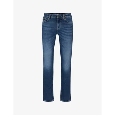 Hugo Boss Boss Mens Medium Blue Slim-fit Straight-leg Mid-rise Stretch-denim Jeans