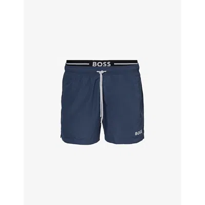 Hugo Boss Boss Mens Navy Logo-print Regular-fit Recycled-polyester Swim Shorts