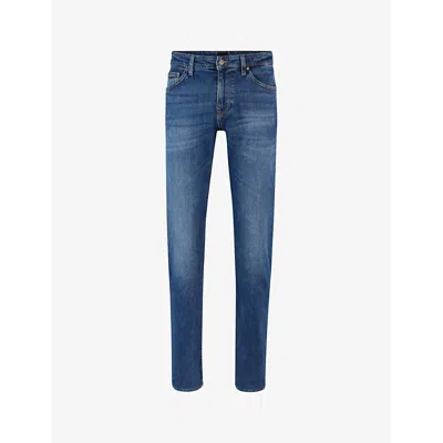 Hugo Boss Boss Mens Navy Regular-fit Straight-leg Mid-rise Stretch-denim Jeans