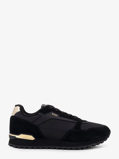 Hugo Boss Boss Men Nylon Sneakers With Suede Inserts In Black