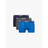 Hugo Boss Three-pack Of Stretch-cotton Trunks With Logo Waistbands In Open Blue