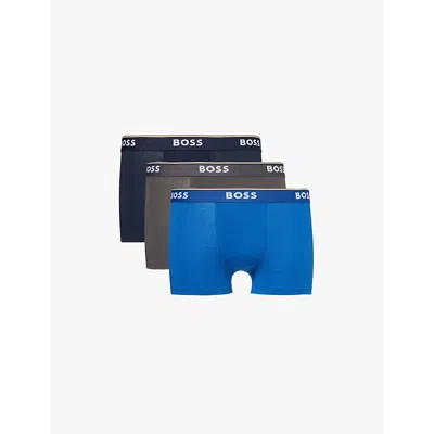 HUGO BOSS MENS BRANDED WAISTBAND STRETCH-COTTON BOXER TRUNKS OPEN BLUE XL