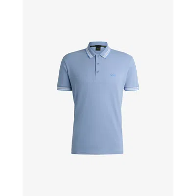 HUGO BOSS MENS OPEN BLUE LOGO-EMBROIDERED STRIPE COTTON-PIQUÉ POLO SHIRT XXL