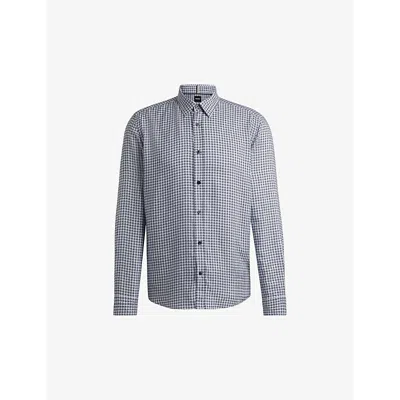 Hugo Boss Boss Mens Open Blue Regular-fit Geometric-print Chambray Shirt