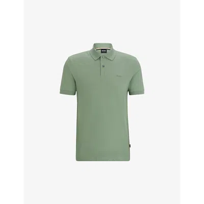 Hugo Boss Cotton Polo Shirt With Embroidered Logo In Light Green