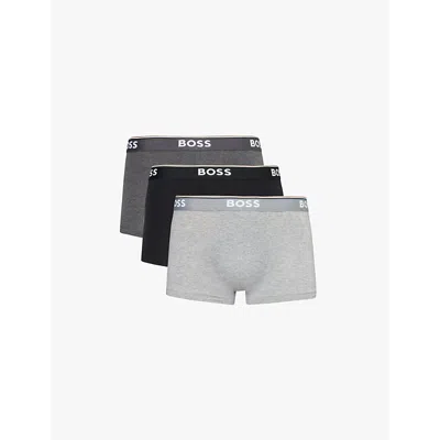 Hugo Boss Boss Mens Open Grey Branded Waistband Stretch-cotton Boxer Trunks