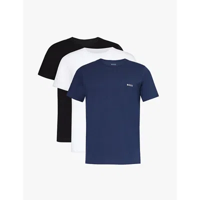 Hugo Boss Boss Mens Open Miscellaneous Crewneck Embroidered Branding Cotton-jersey T-shirt